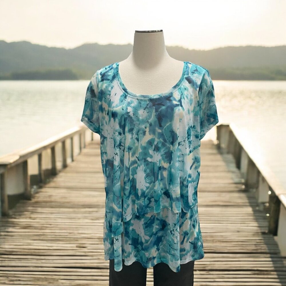 Skyes The Limit L Tie-Dye Layered Top Boho Chic‎ Casual Summer Festival Beach